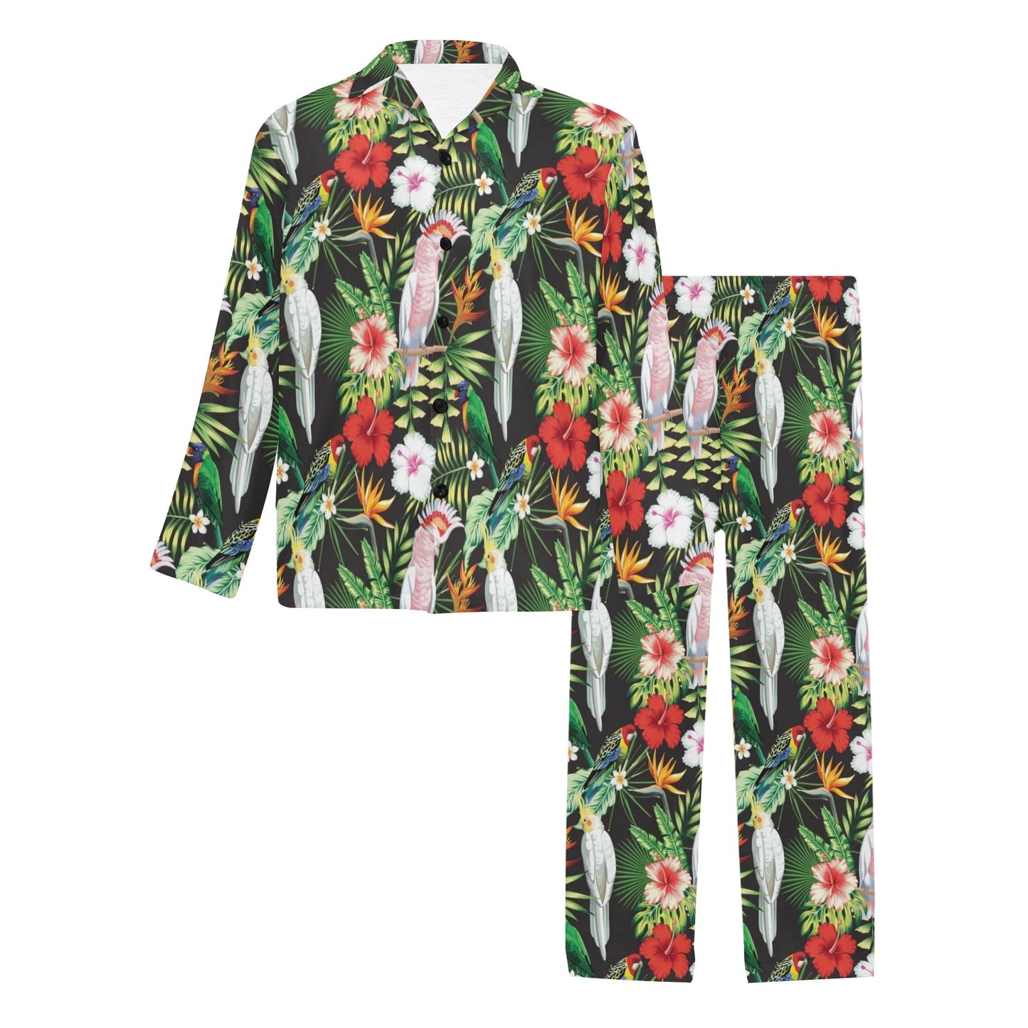 Tropical Flower Pattern Print Design TF03 Men's Long Pajama Set