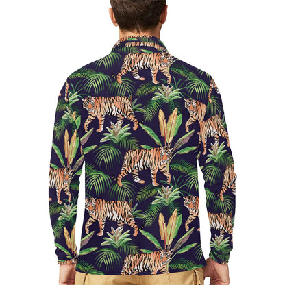 Tiger Jungle Long Sleeve Polo Shirt For Men's