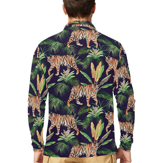 Tiger Jungle Long Sleeve Polo Shirt For Men's