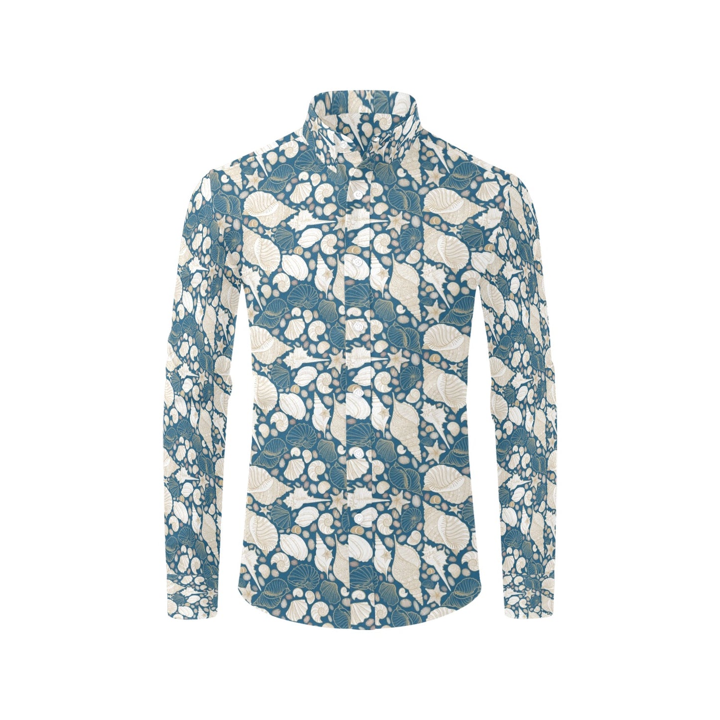Seashell Print Design LKS308 Men's Long Sleeve Dress Shirt
