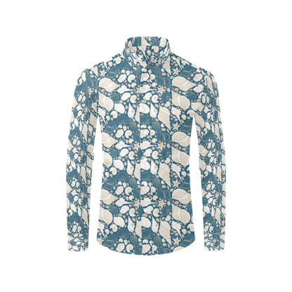 Seashell Print Design LKS308 Men's Long Sleeve Dress Shirt