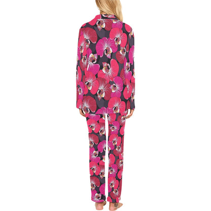 Orchid Red Pattern Print Design OR05 Women's Long Pajama Set