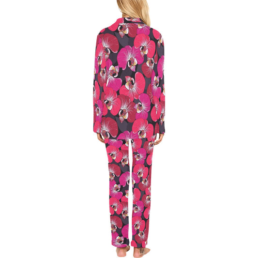 Orchid Red Pattern Print Design OR05 Women's Long Pajama Set