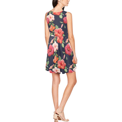 Tropical Flower Pattern Print Design TF020 Sleeveless Dress
