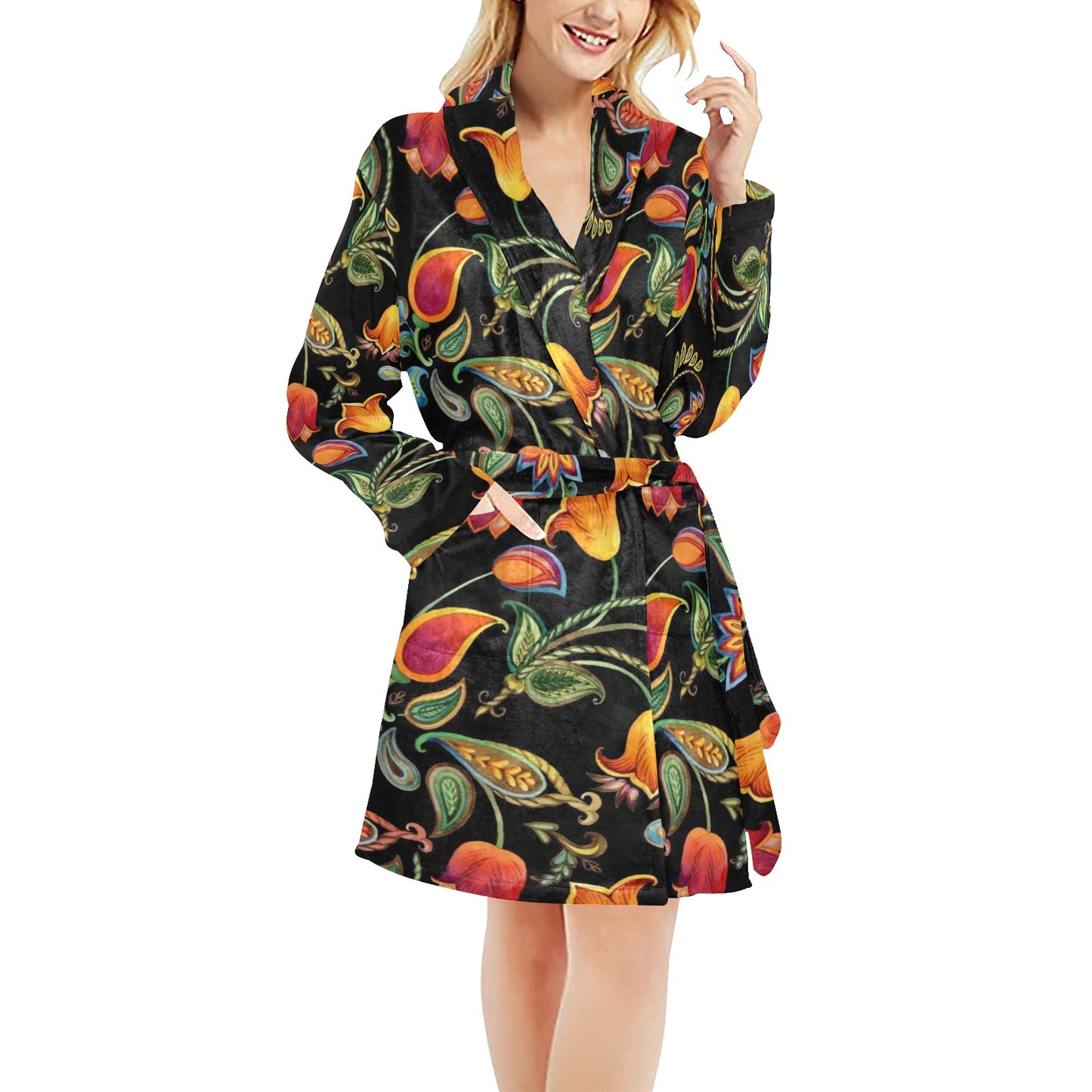 Tulip Boho Pattern Print Design TP09 Women's Fleece Robe