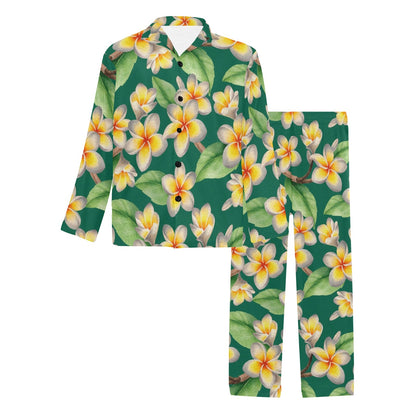 Plumeria Pattern Print Design PM07 Men's Long Pajama Set