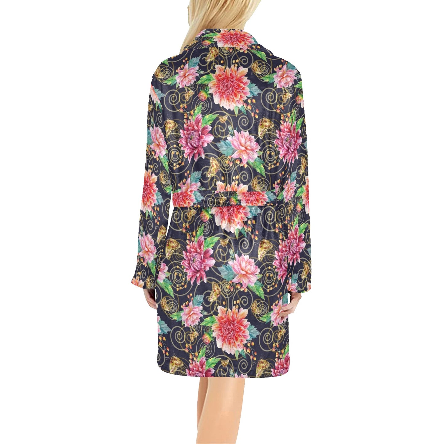 Dahlia Pattern Print Design DH02 Women's Fleece Robe