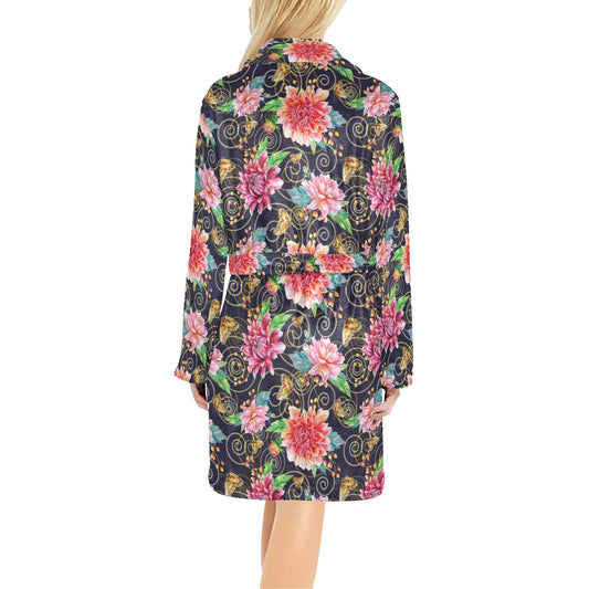 Dahlia Pattern Print Design DH02 Women's Fleece Robe