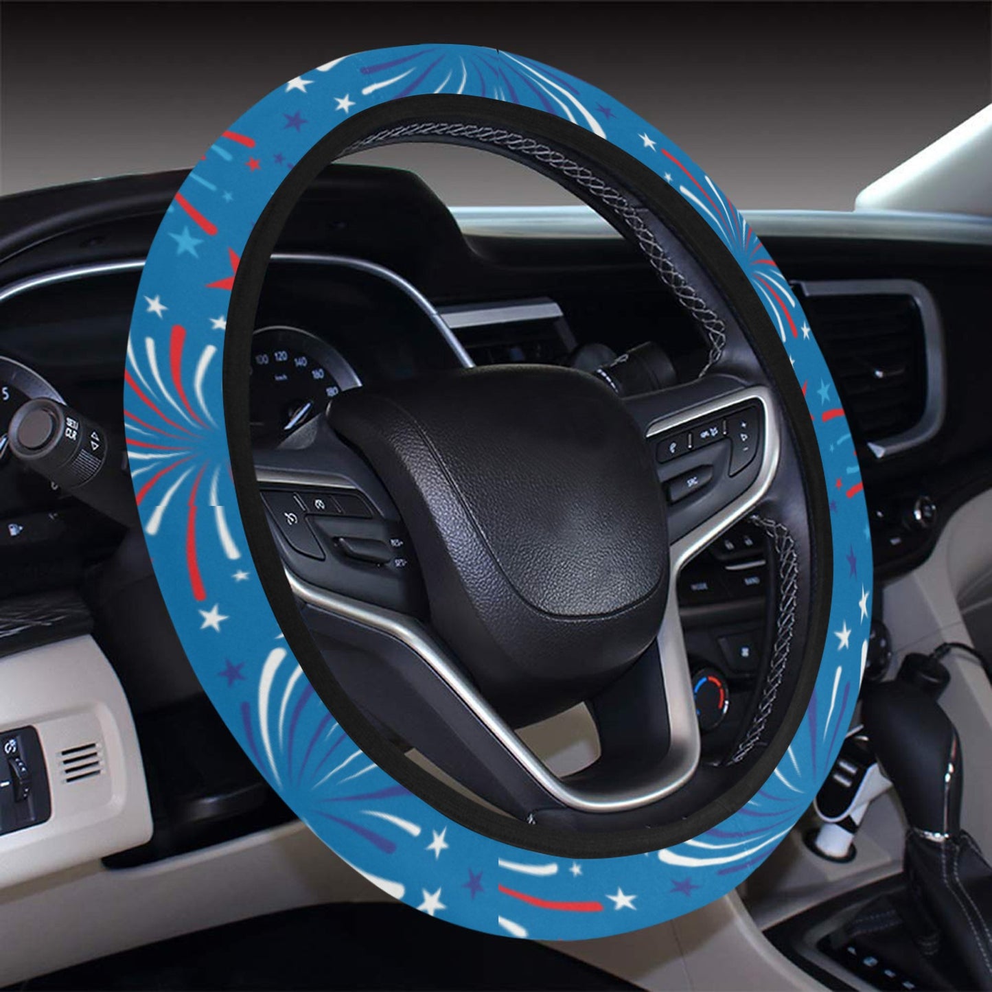 Firework Celebration Print Design LKS304 Steering Wheel Cover with Elastic Edge