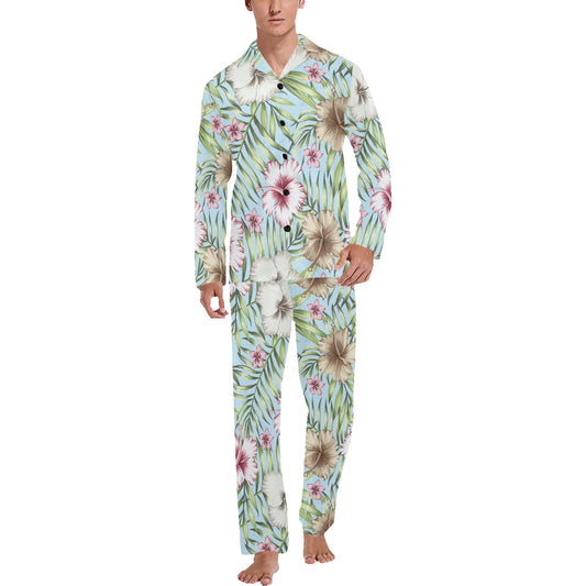Tropical Flower Pattern Print Design TF05 Men's Long Pajama Set
