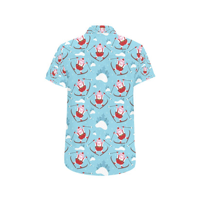 Ski Print Design LKS309 Men Short Sleeve Button Up Shirt