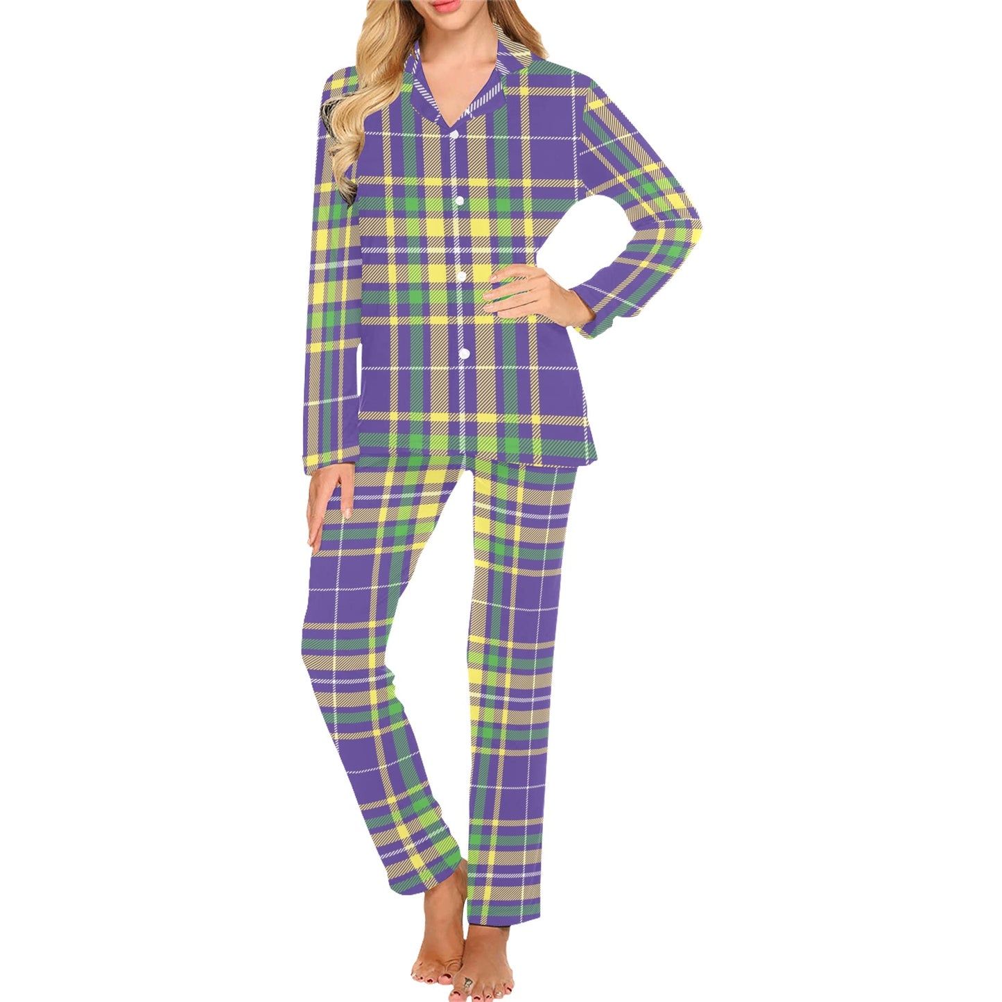 Mardi Gras Pattern Print Design 010 Women's Long Pajama Set