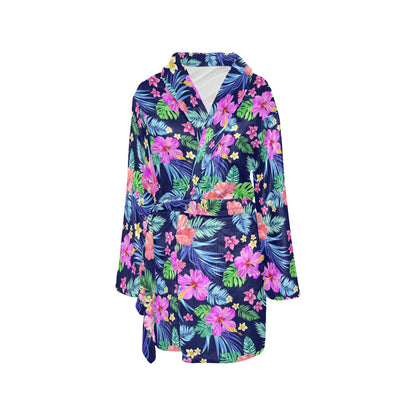 Neon Hibiscus Pattern Print Design HB016 Women's Fleece Robe