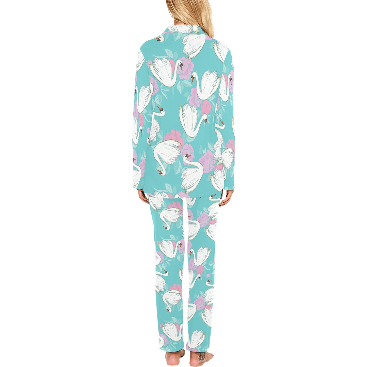 Swan Pattern Print Design 03 Women's Long Pajama Set