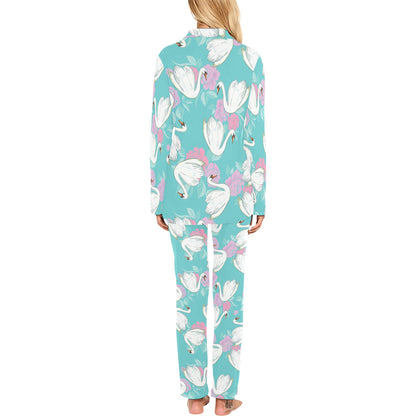 Swan Pattern Print Design 03 Women's Long Pajama Set