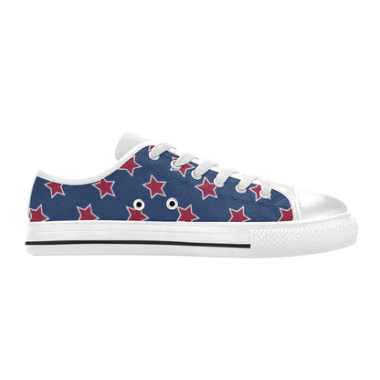 Star Red Blue Print Design LKS301 Women's White Low Top Shoes