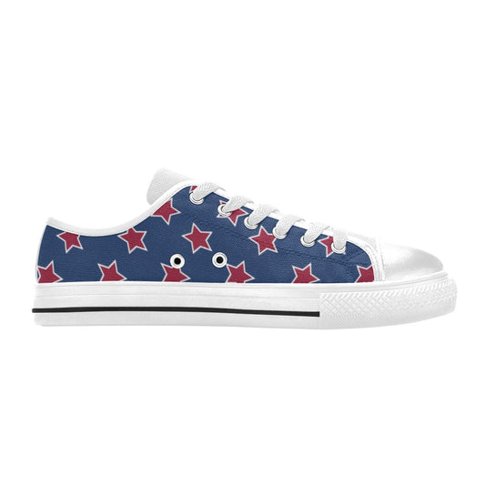 Star Red Blue Print Design LKS301 Women's White Low Top Shoes