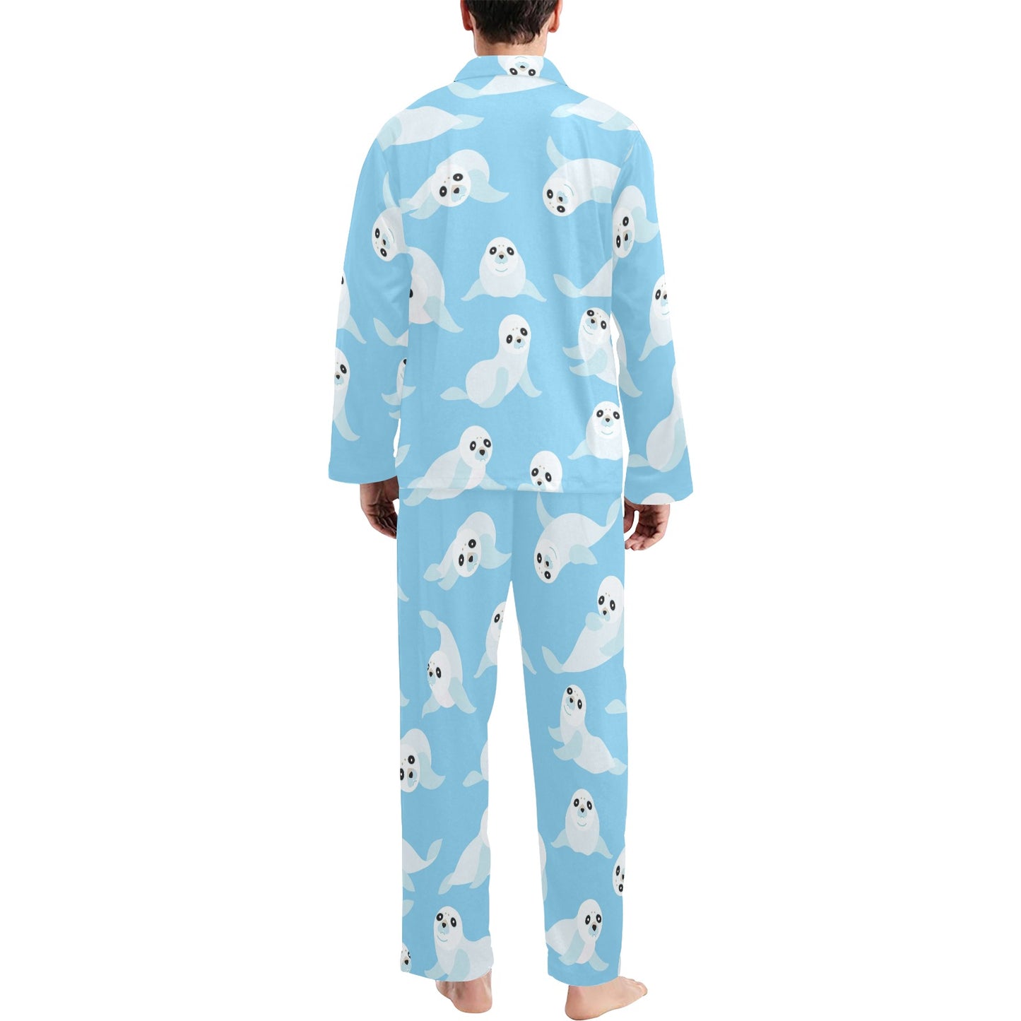 Sea Lion Cute Pattern Print Design 03 Men's Long Pajama Set
