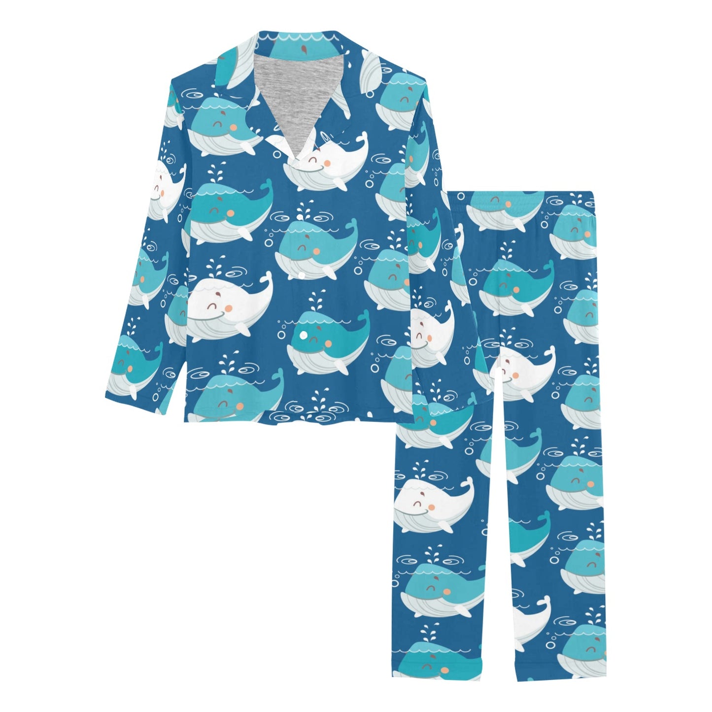 Blue Whale Pattern Print Design 01 Women's Long Pajama Set