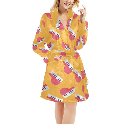 Piano Pattern Print Design 02 Women's Fleece Robe