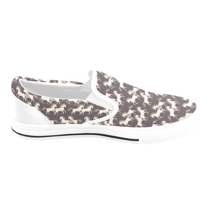 Horse Print Design LKS304 White Slip Ons Canvas Women's Shoes