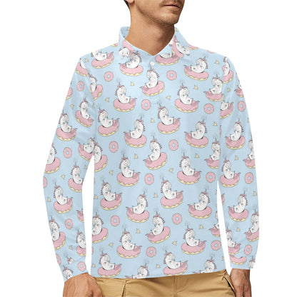 Unicorn Print Design LKS303 Long Sleeve Polo Shirt For Men's