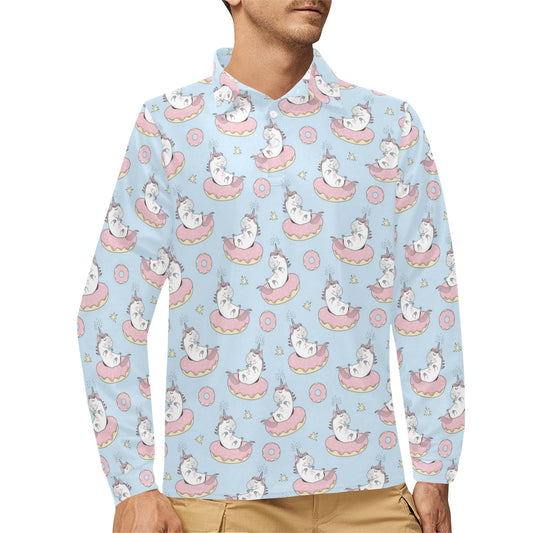 Unicorn Print Design LKS303 Long Sleeve Polo Shirt For Men's