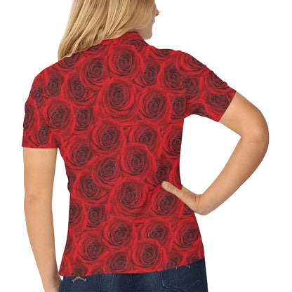 Rose Red Pattern Print Design RO04 Women's Polo Shirt