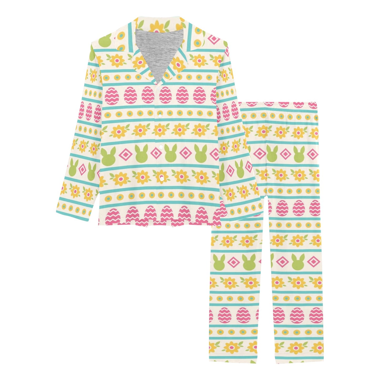 Easter Eggs Pattern Print Design RB016 Women's Long Pajama Set