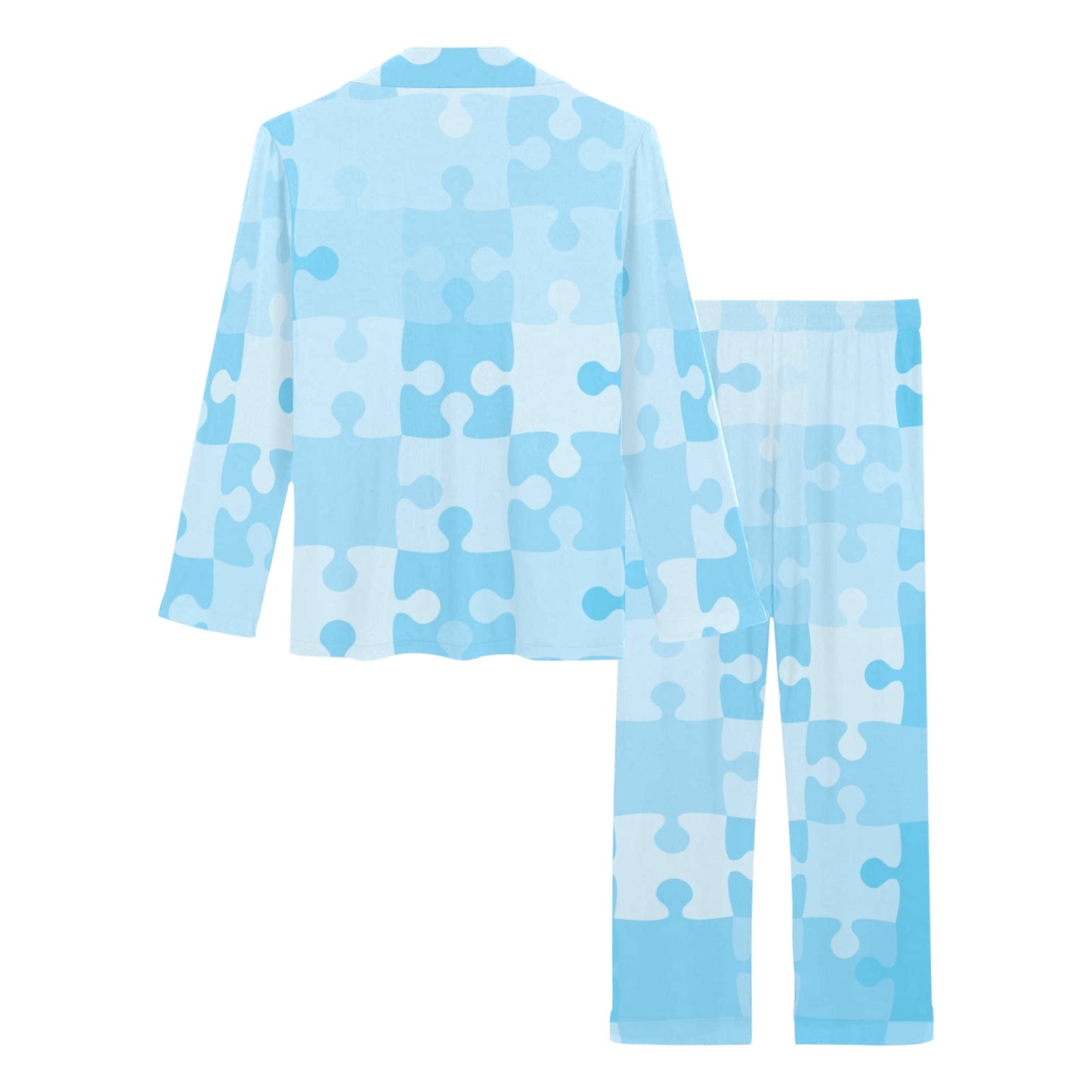 Puzzle Blue Pattern Print Design A04 Women's Long Pajama Set