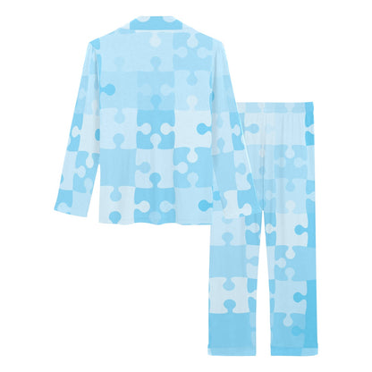 Puzzle Blue Pattern Print Design A04 Women's Long Pajama Set