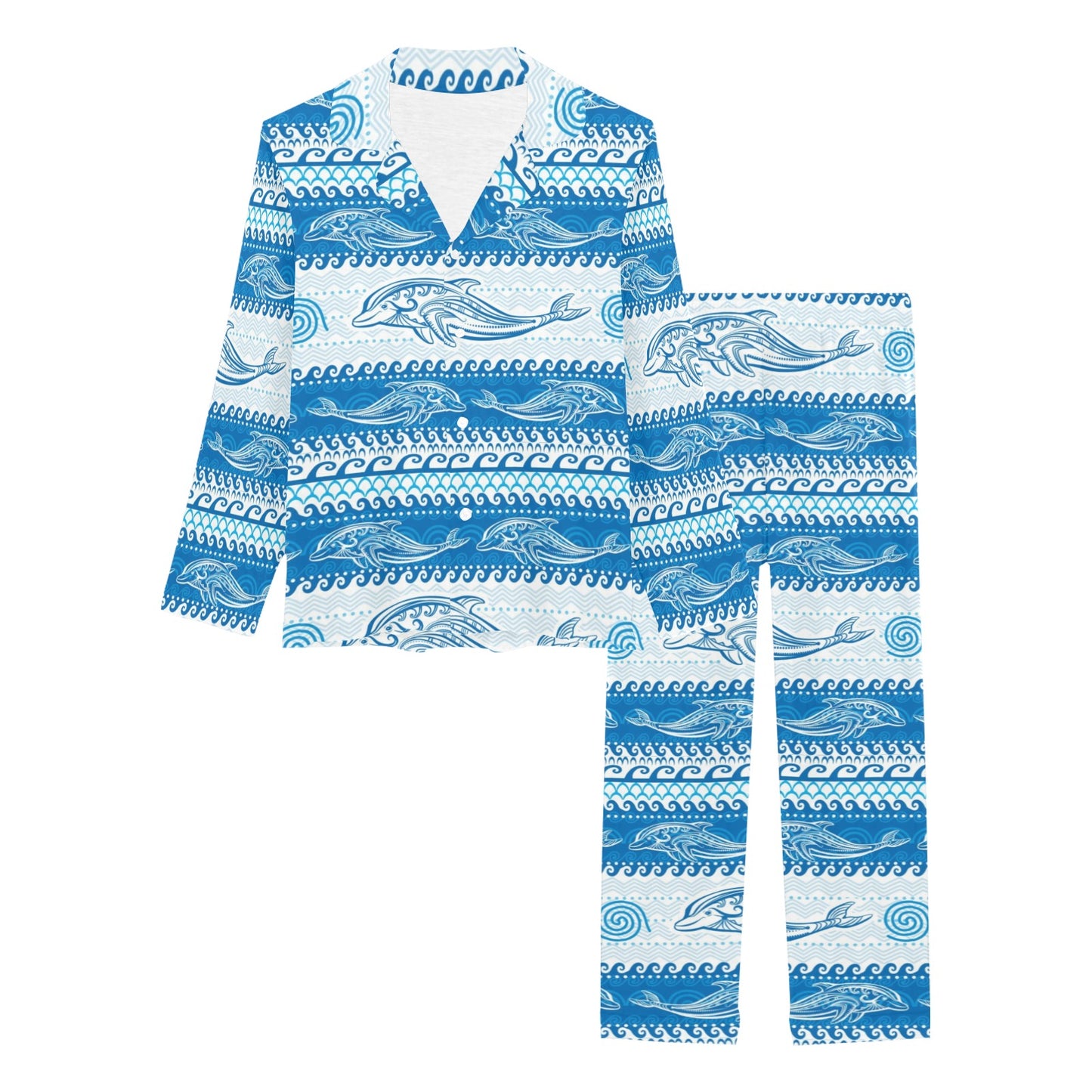 Dolphin Tribal Print Pattern Women's Long Pajama Set