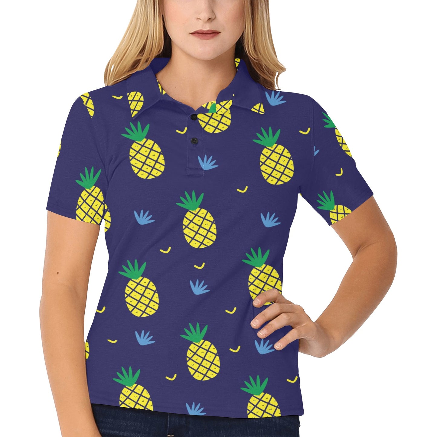 Pineapple Pattern Print Design A01 Women's Polo Shirt