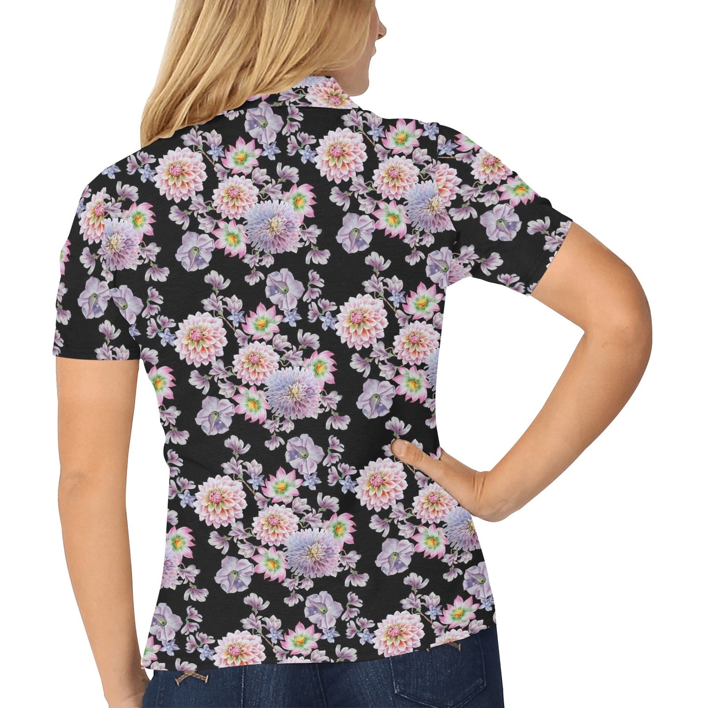 Dahlia Pattern Print Design DH012 Women's Polo Shirt
