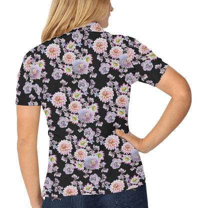 Dahlia Pattern Print Design DH012 Women's Polo Shirt