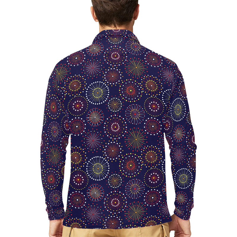 Firework Flower Style Print Design LKS302 Long Sleeve Polo Shirt For Men's