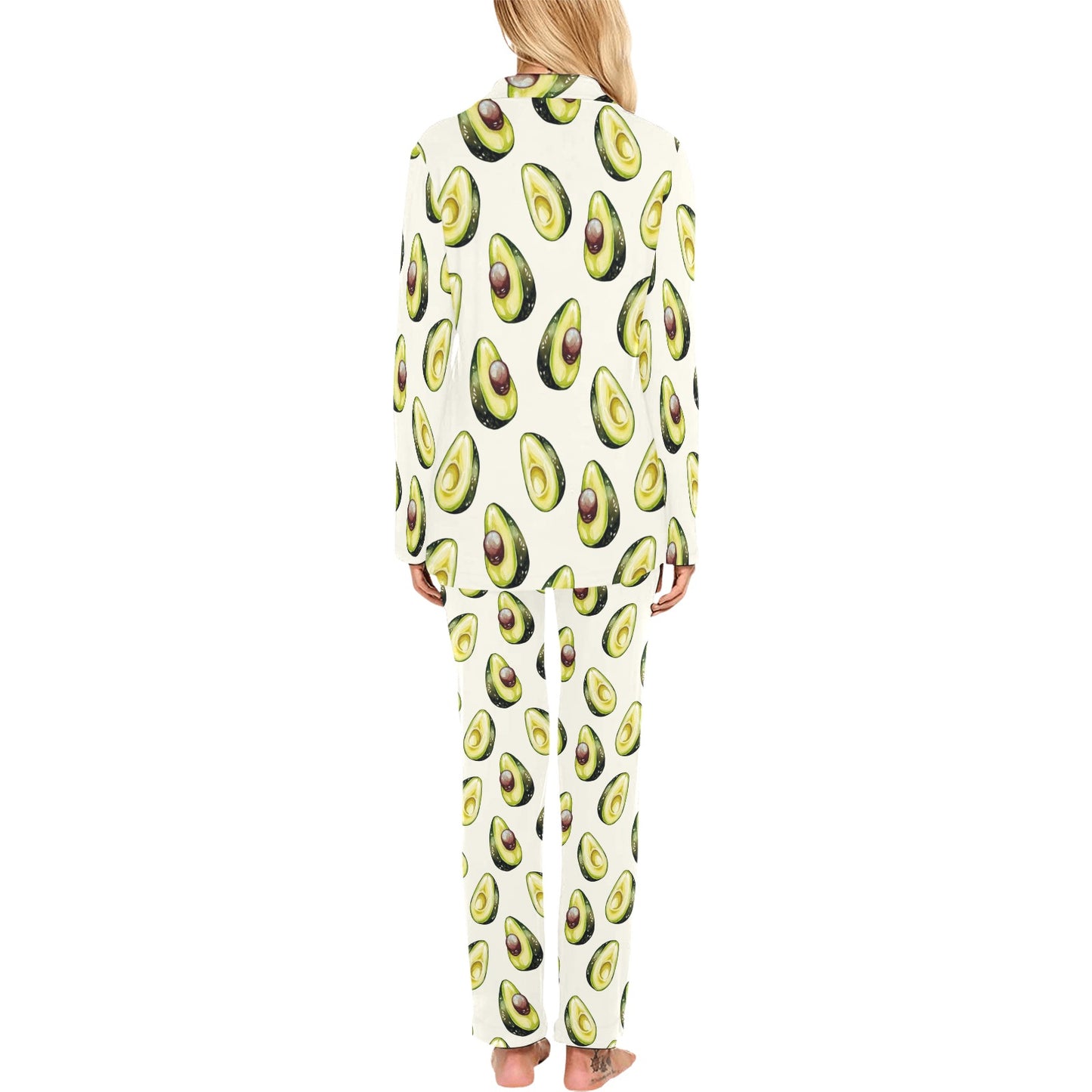 Avocado Pattern Print Design 01 Women's Long Pajama Set