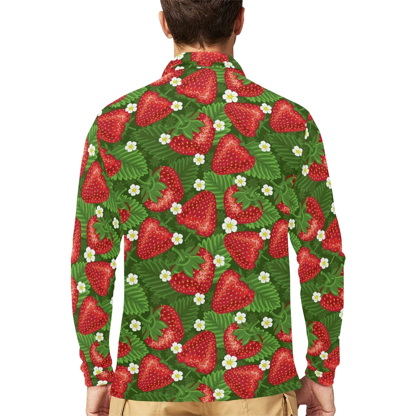 Strawberry Pattern Print Design SB05 Long Sleeve Polo Shirt For Men's