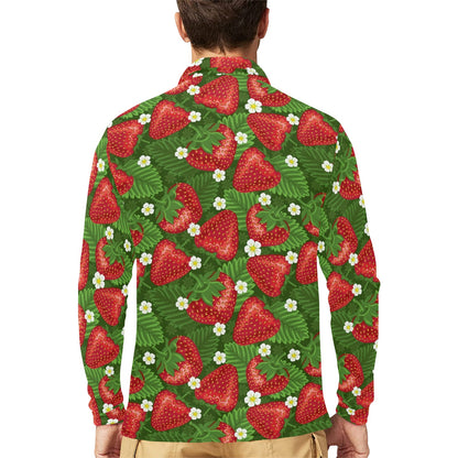 Strawberry Pattern Print Design SB05 Long Sleeve Polo Shirt For Men's