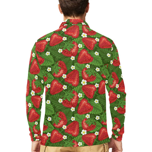 Strawberry Pattern Print Design SB05 Long Sleeve Polo Shirt For Men's