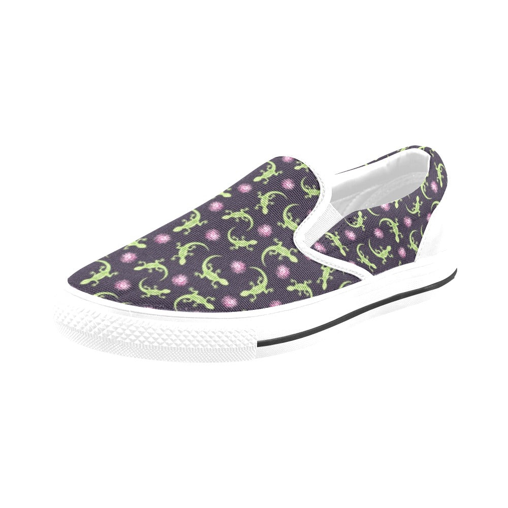 lizard Print Design LKS402 White Slip Ons Canvas Women's Shoes