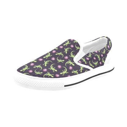 lizard Print Design LKS402 White Slip Ons Canvas Women's Shoes