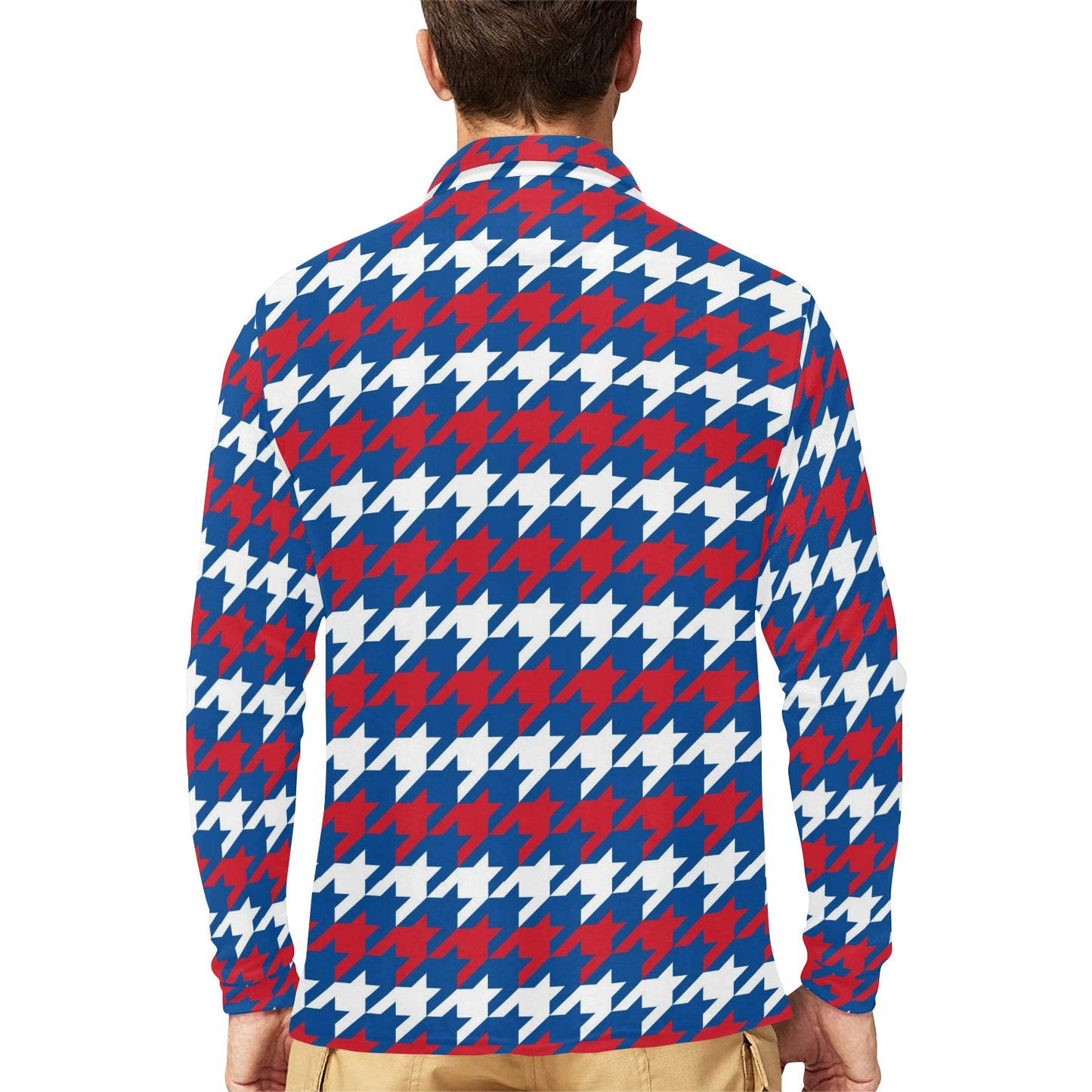 Patriotic Houndstooth Pattern Print Design A02 Long Sleeve Polo Shirt For Men's