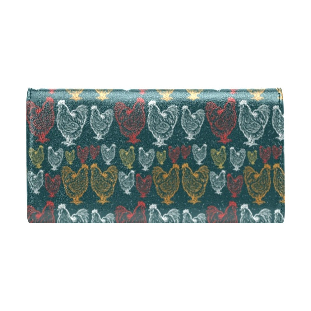 Rooster Hand Draw Design Women's Trifold Wallet