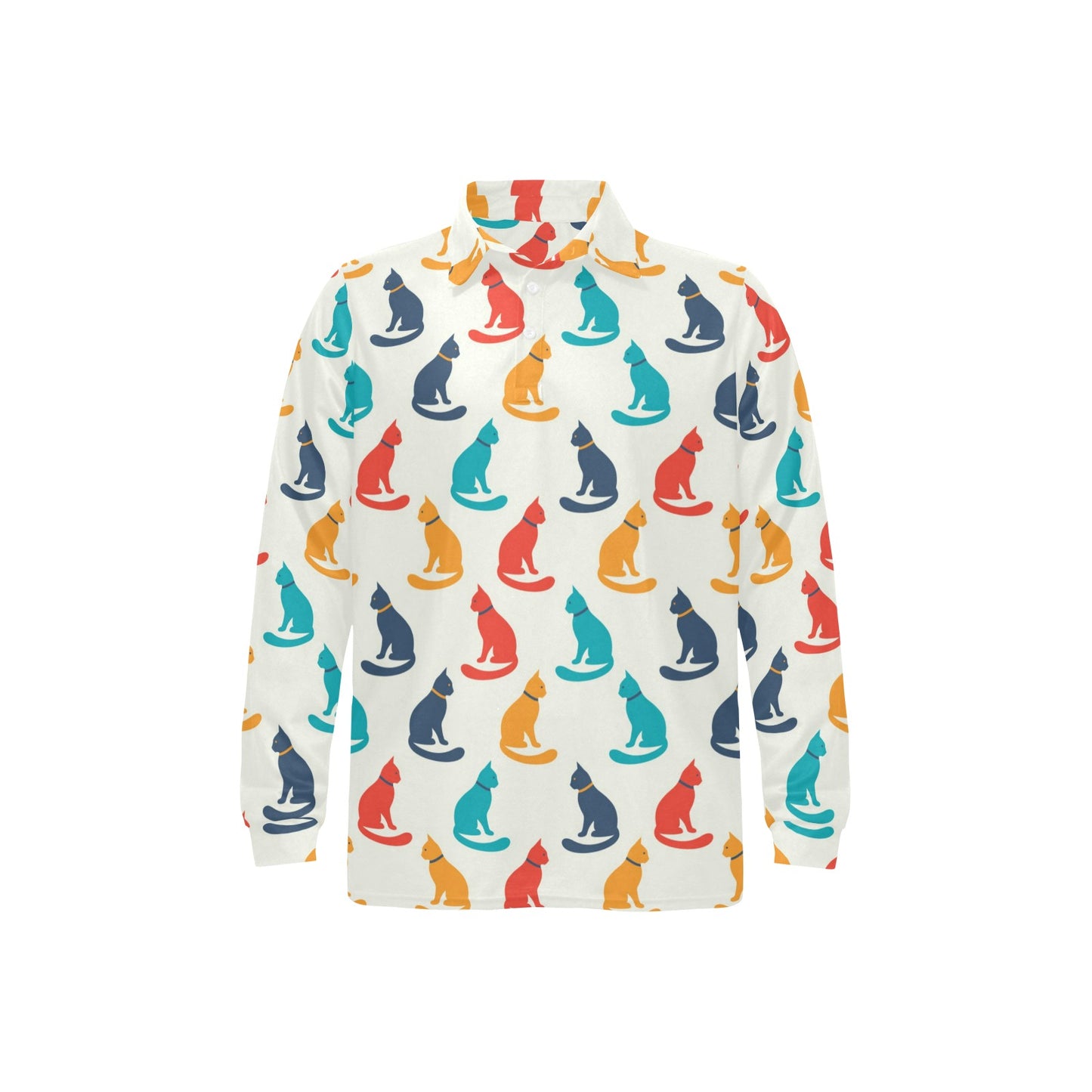 Cat Pattern Print Design 03 Long Sleeve Polo Shirt For Men's