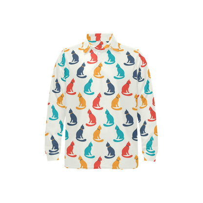 Cat Pattern Print Design 03 Long Sleeve Polo Shirt For Men's