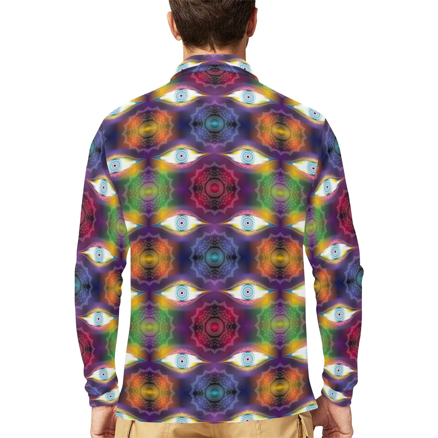 Chakra Eye Print Pattern Long Sleeve Polo Shirt For Men's