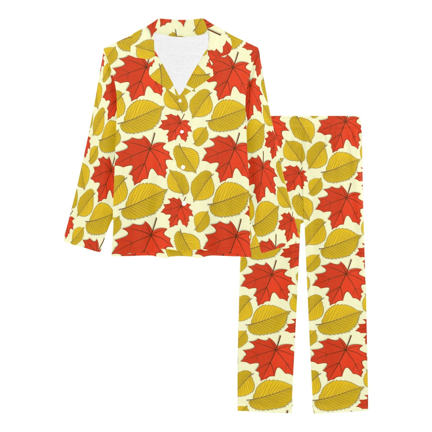 Elm Maple Leave Print Pattern Women's Long Pajama Set