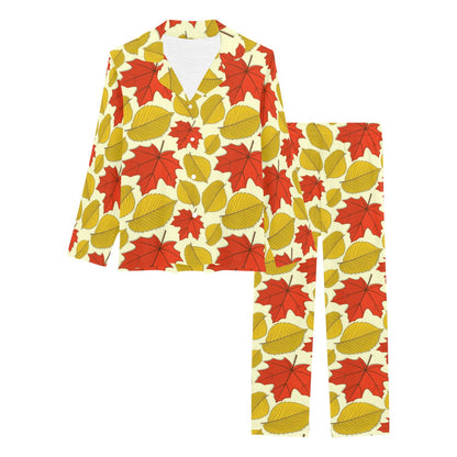 Elm Maple Leave Print Pattern Women's Long Pajama Set