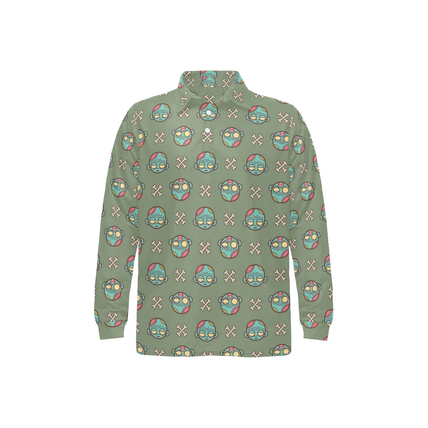 Zombie Print Design LKS301 Long Sleeve Polo Shirt For Men's